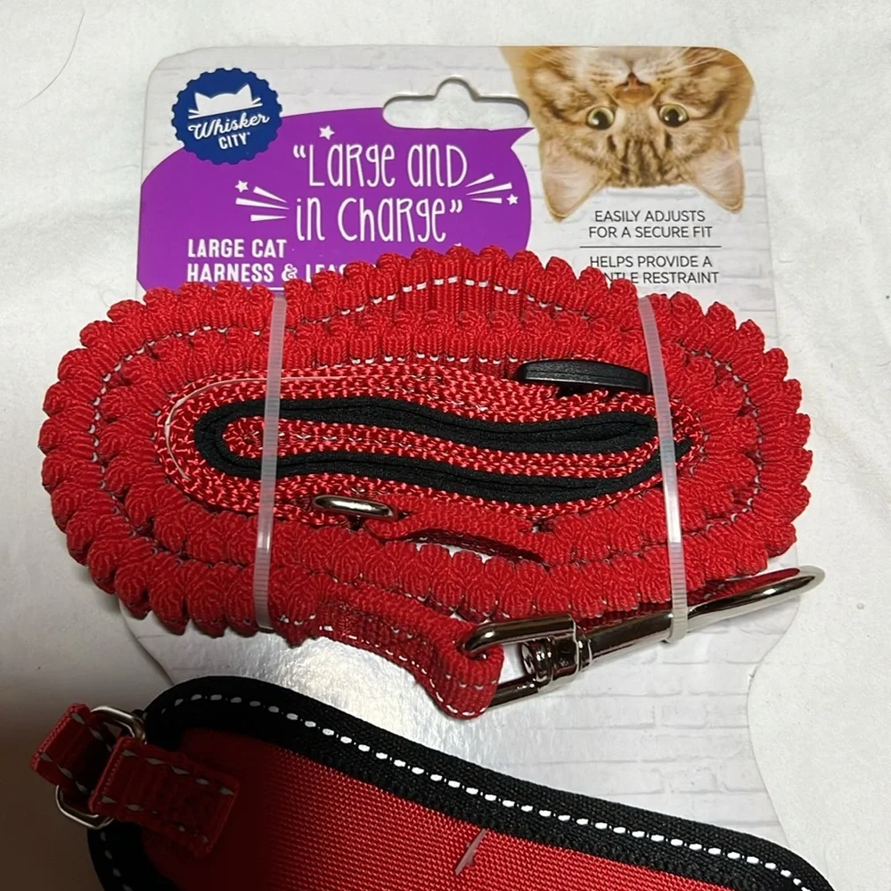 Large red cat harness and leash- adjustable